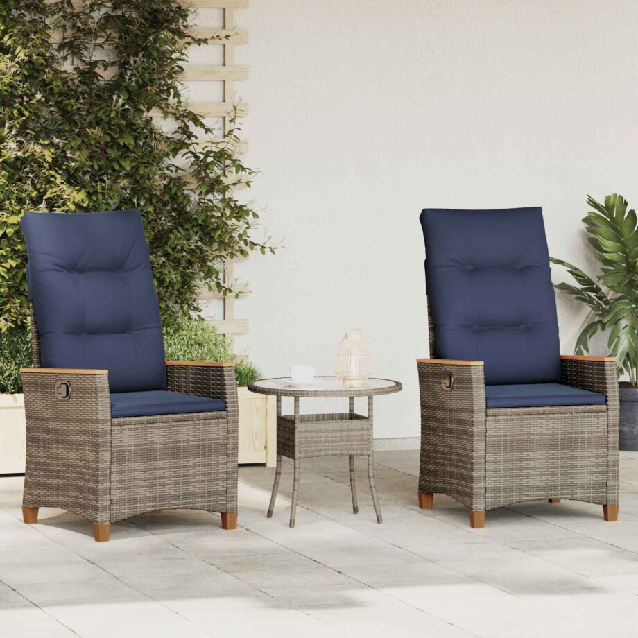 vidaXL Verstelbare tuinstoel 2 pcs Grijs en Marineblauw poly rattan afbeelding 1
