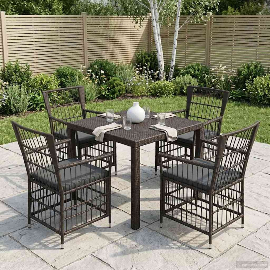 vidaXL Tuinstoelen 4 st Zwart PE rattan, Staal en Polyester Stof vidaXL Tuinstoelen 4 st Zwart PE rattan, Staal en Polyester Stof afbeelding 1