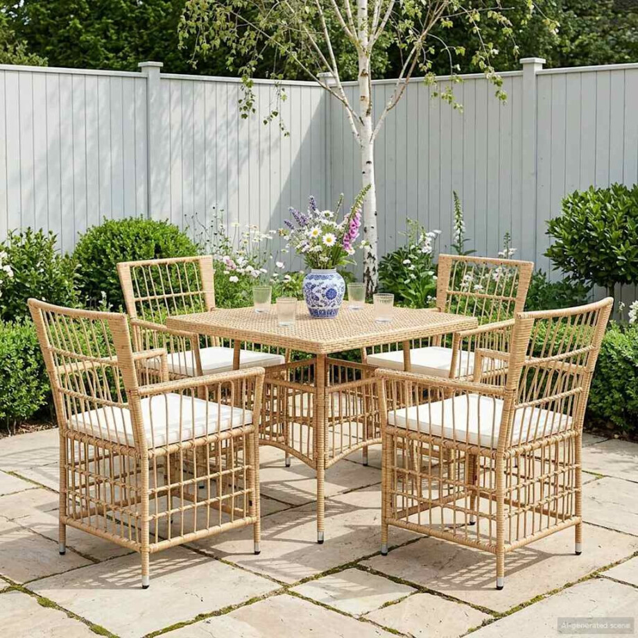 vidaXL Tuinstoelen 4 st Naturel PE rattan, Staal en Polyester Stof afbeelding 1