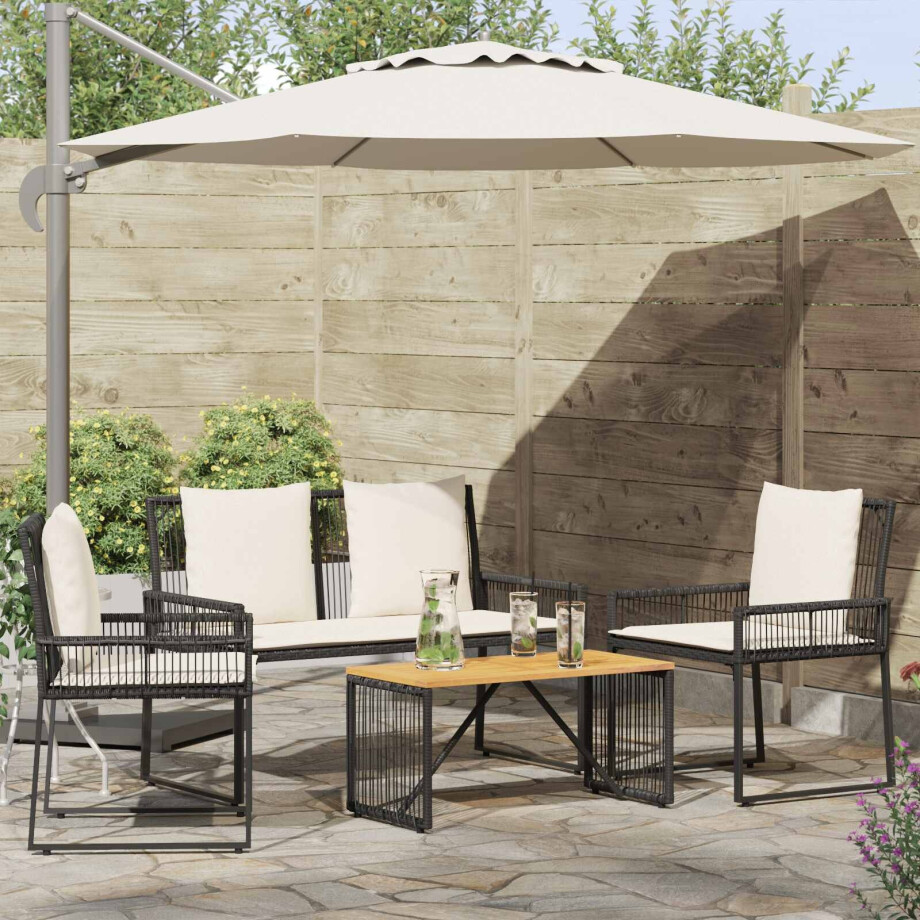 vidaXL Tuinset met kussen 4 stuks Zwart en crème Wit polyrattan vidaXL Tuinset met kussen 4 stuks Zwart en crème Wit polyrattan afbeelding 1