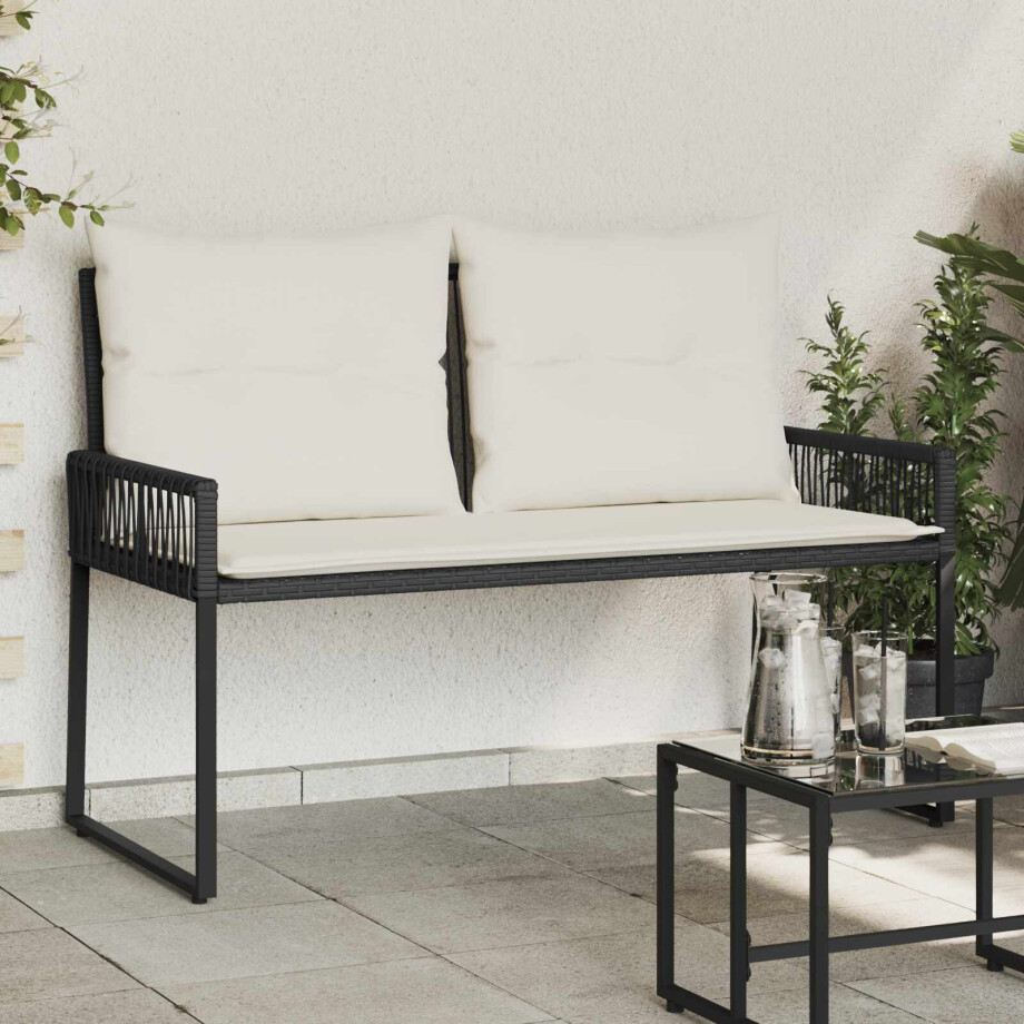 vidaXL Tuinbank met kussen 4 pcs Zwart en Cream Wit poly rattan afbeelding 1