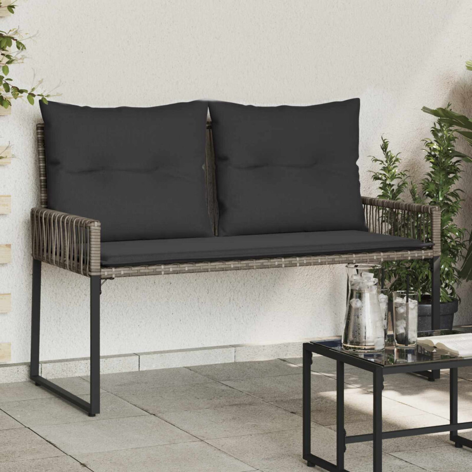 vidaXL Tuinbank met kussen 4 pcs Grijs en Donkergrijs poly rattan vidaXL Tuinbank met kussen 4 pcs Grijs en Donkergrijs poly rattan afbeelding 1