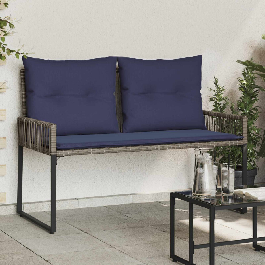 vidaXL Tuinbank met kussen 4 pcs Grijs en Marineblauw poly rattan vidaXL Tuinbank met kussen 4 pcs Grijs en Marineblauw poly rattan afbeelding 1
