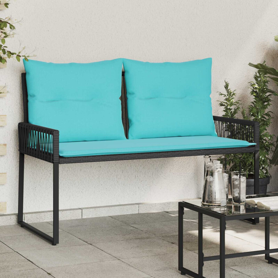 vidaXL Tuinbank met kussen 4 pcs Zwart en Turquoise poly rattan afbeelding 1