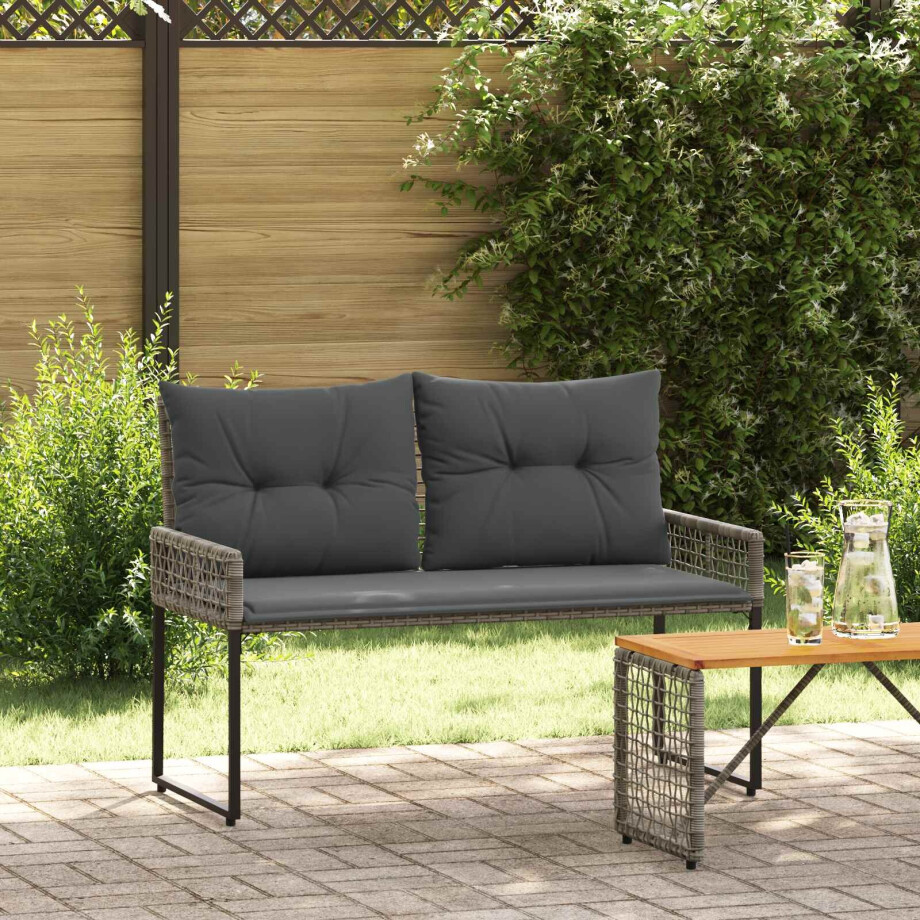 vidaXL Tuinbank met kussen Grijs 118 x 55 x 82 cm PE rattan en stof afbeelding 1