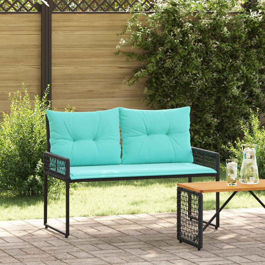 vidaXL Tuinbank Zwart en Turquoise 118 x 55 x 82 cm PE rattan en stof afbeelding 1
