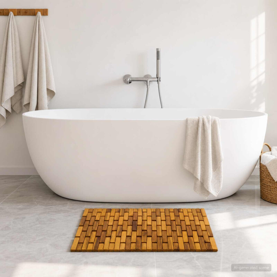 vidaXL Badmatten 2 st Naturel 44 x 60 cm Massief Acaciahout afbeelding 1