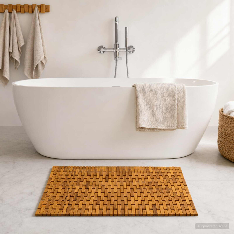 vidaXL Badmatten Naturel 65 x 100 cm Massief Acaciahout afbeelding 1
