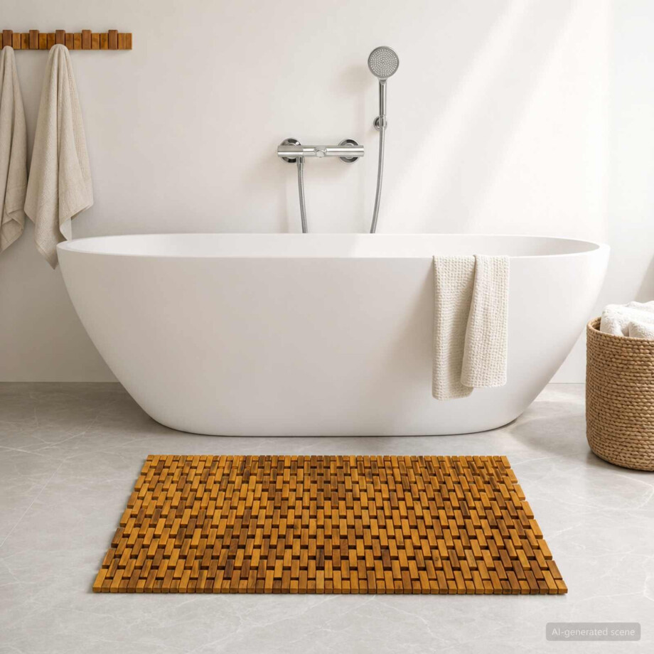 vidaXL Badmatten Naturel 85 x 120 cm Massief Acaciahout afbeelding 1