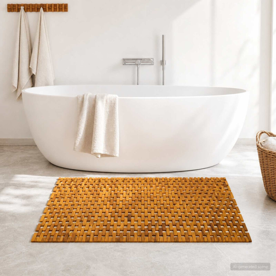 vidaXL Badmatten Naturel 95 x 140 cm Massief Acaciahout afbeelding 1