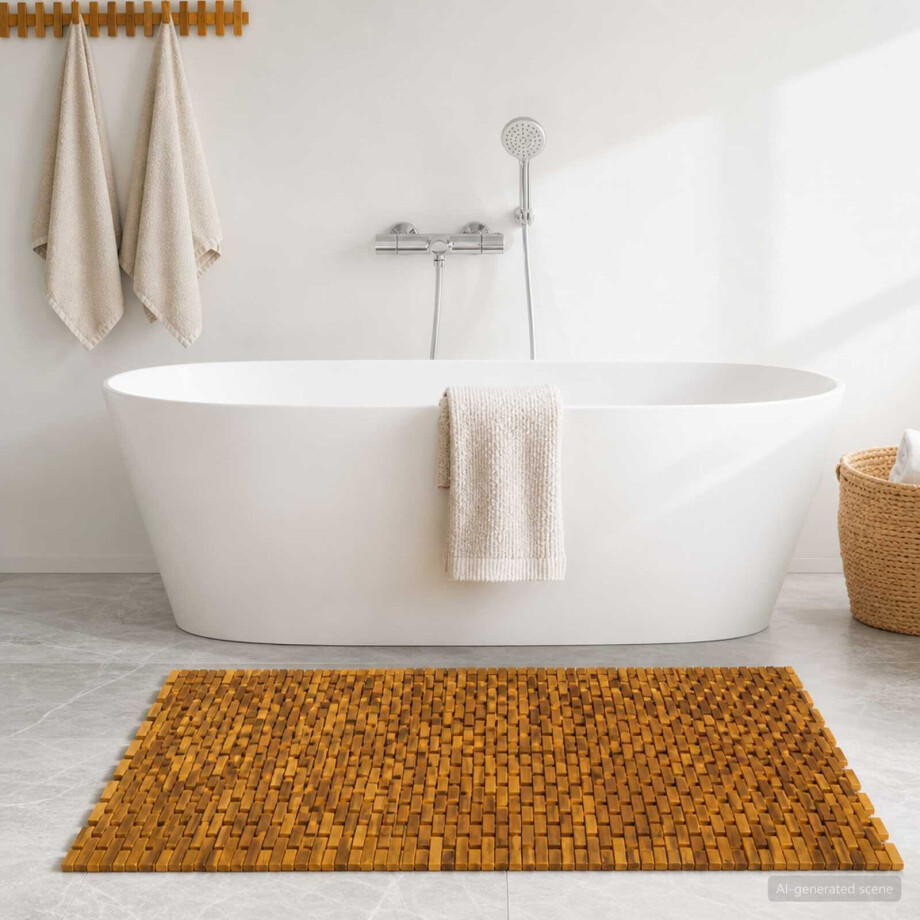 vidaXL Badmatten Naturel 105 x 160 cm Massief Acaciahout afbeelding 1