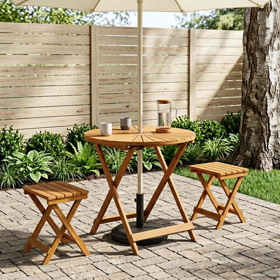 vidaXL Vouw Tuin Tafel Naturel Ø70 x 75 cm Massief Acaciahout vidaXL Vouw Tuin Tafel Naturel Ø70 x 75 cm Massief Acaciahout afbeelding 1