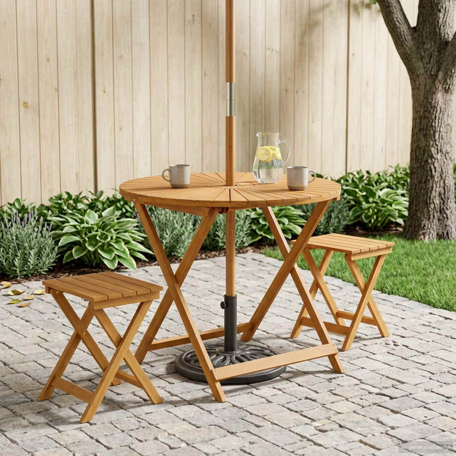 vidaXL Inklapbare tuintafel Naturel Ø90 x 75 cm Massief Acaciahout afbeelding 1