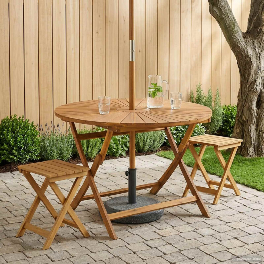 vidaXL Vouw Tuin Tafel Naturel Ø110 x 75 cm Massief Acaciahout vidaXL Vouw Tuin Tafel Naturel Ø110 x 75 cm Massief Acaciahout afbeelding 1
