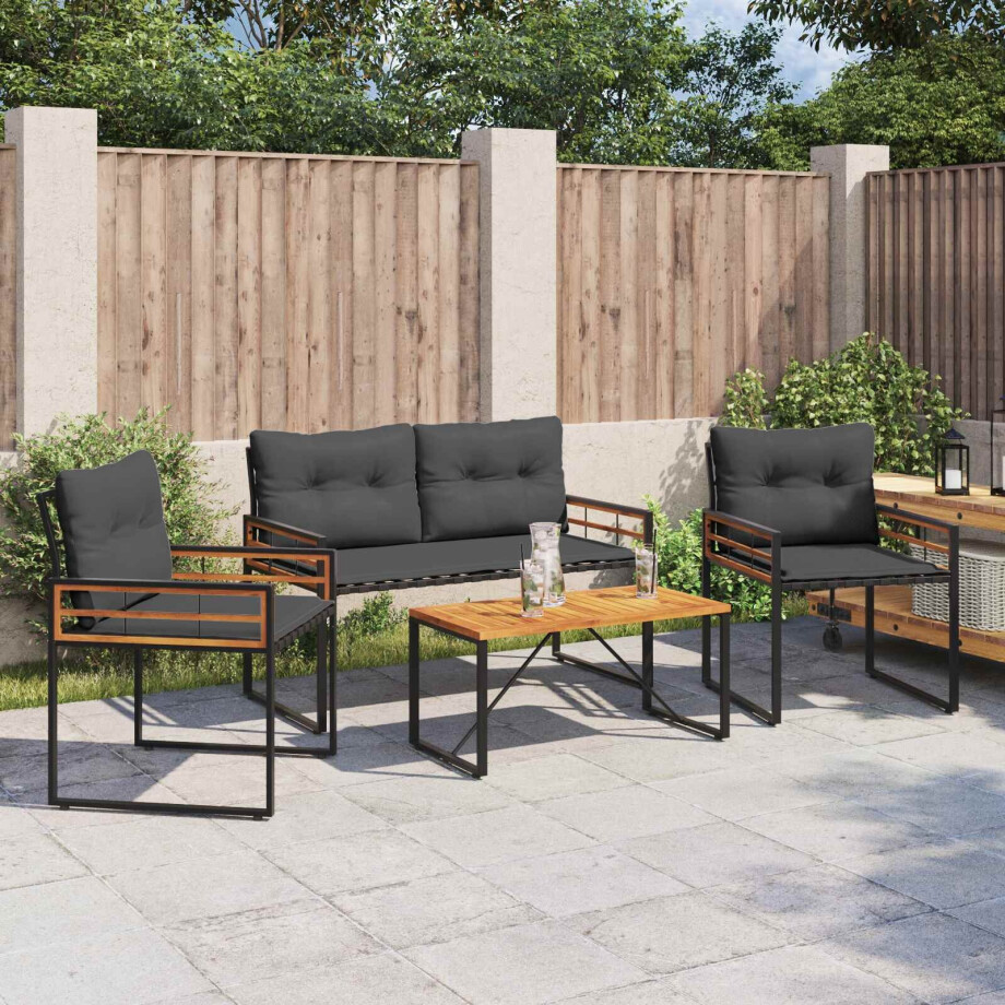 vidaXL Buitenmeubelset met kussen 4 pcs Middelgrijs afbeelding 1