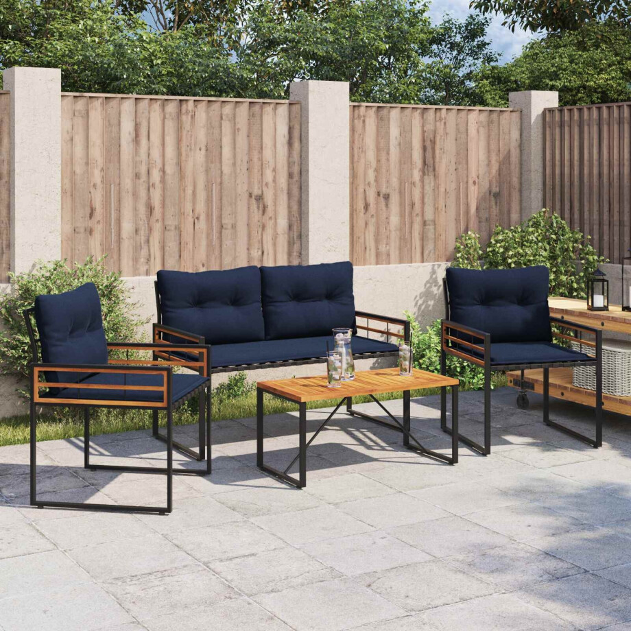 vidaXL Buitenmeubelset met kussen 4 pcs Marineblauw afbeelding 1