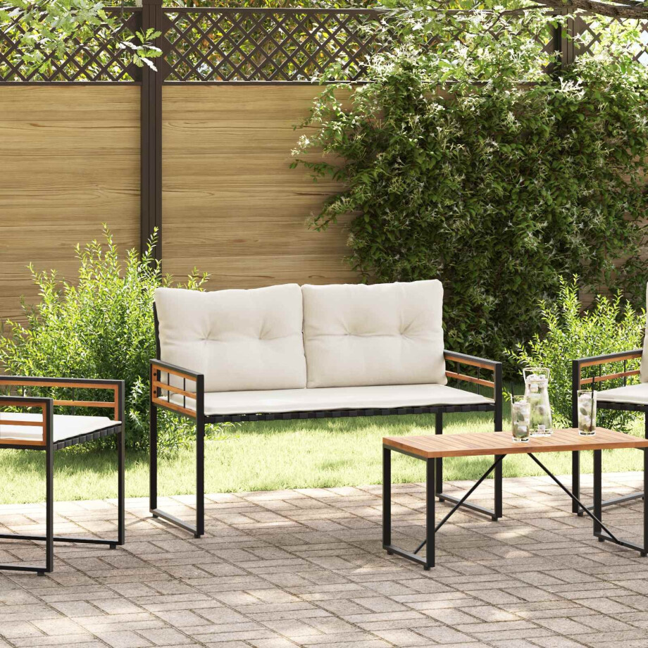 vidaXL Houten Laag Bank met kussen Effen Crème 114 x 55 x 77 cm afbeelding 1