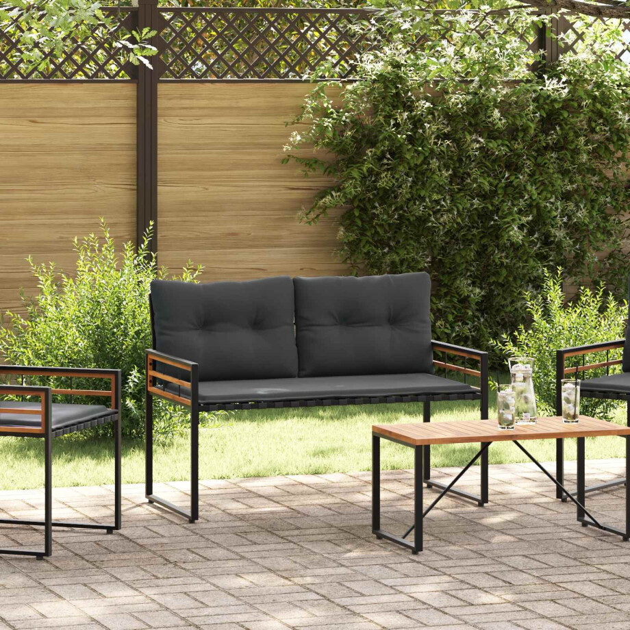 vidaXL Houten Laag Bank met kussen Effen Middelgrijs 114 x 55 x 77 cm afbeelding 1
