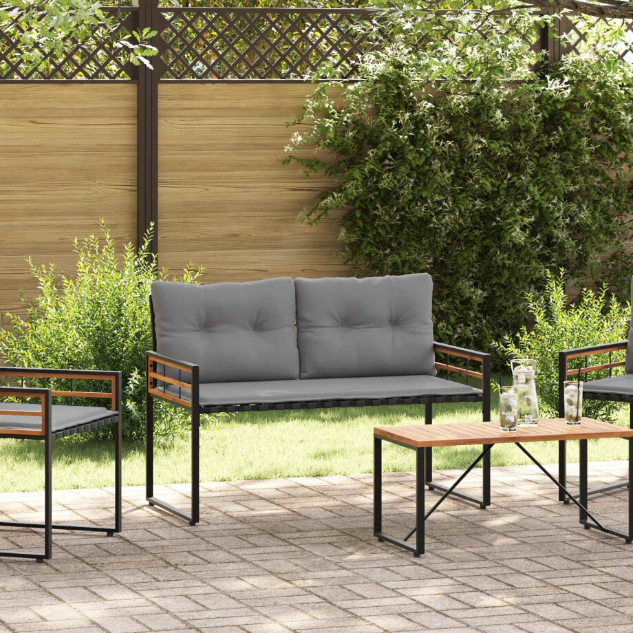 vidaXL Houten Laag Bank met kussen Effen Lichtgrijs 114 x 55 x 77 cm afbeelding 1