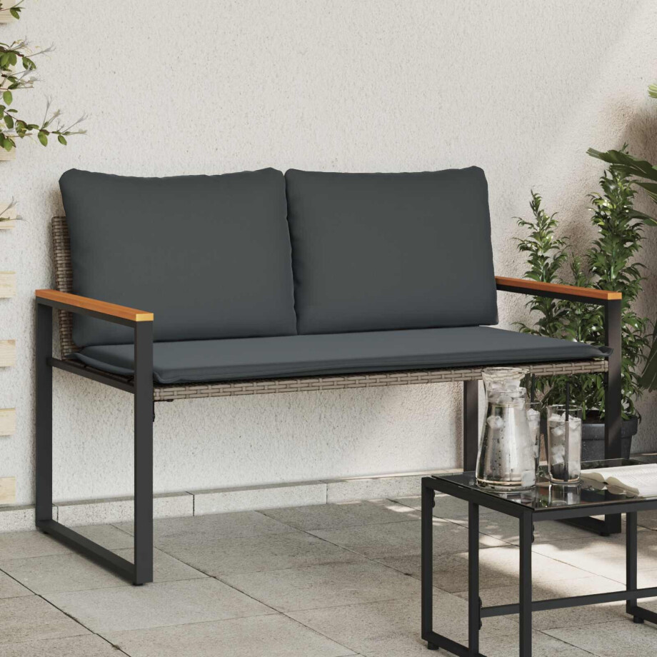 vidaXL Bank met kussen Grijs en Donkergrijs 115 x 65 x 72 cm Rattan afbeelding 1