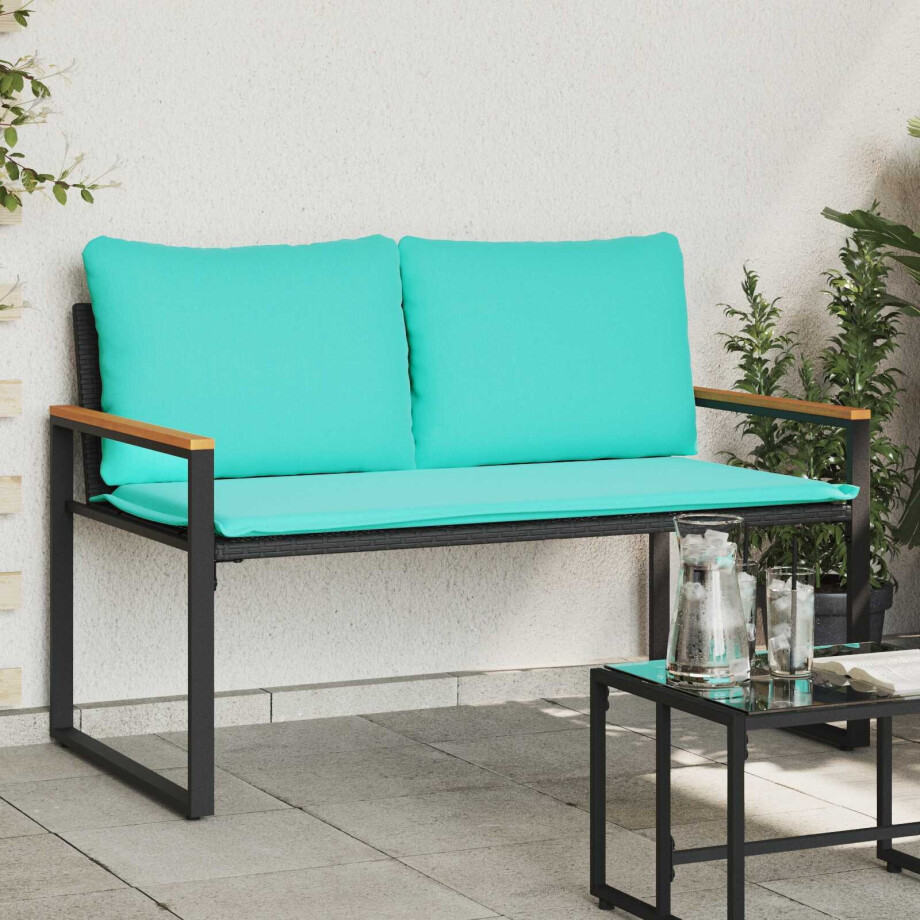 vidaXL Bank met kussen Zwart en Turquoise 115 x 65 x 72 cm Rattan afbeelding 1