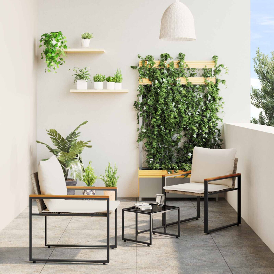 vidaXL Meubelsets met kussen 3 pcs Beige en Crème Wit Rattan afbeelding 1