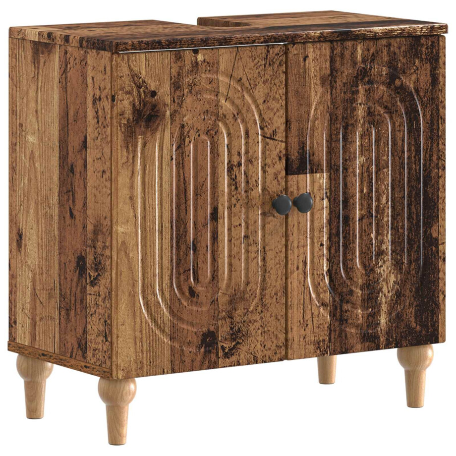 vidaXL Badkamer wastafelkast ALKMAAR Oud hout 59,5 x 31,5 x 59 cm afbeelding 1