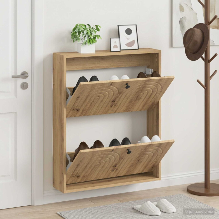 vidaXL Wandgemonteerde Schoenkast ALKMAAR 71 x 17 x 86 cm Bewerkt hout afbeelding 1