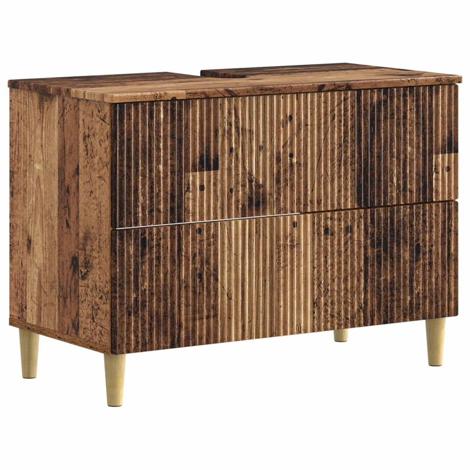 vidaXL Badkamer wastafelkast ARNHEM Oud hout 82 x 41 x 59 cm afbeelding 1