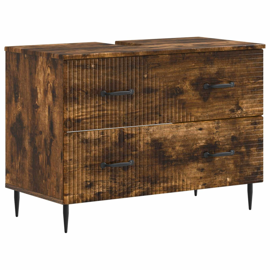 vidaXL Badkamer wastafelkast HAARLEM Gerookt eiken 82 x 41 x 58,5 cm vidaXL Badkamer wastafelkast HAARLEM Gerookt eiken 82 x 41 x 58,5 cm afbeelding 1