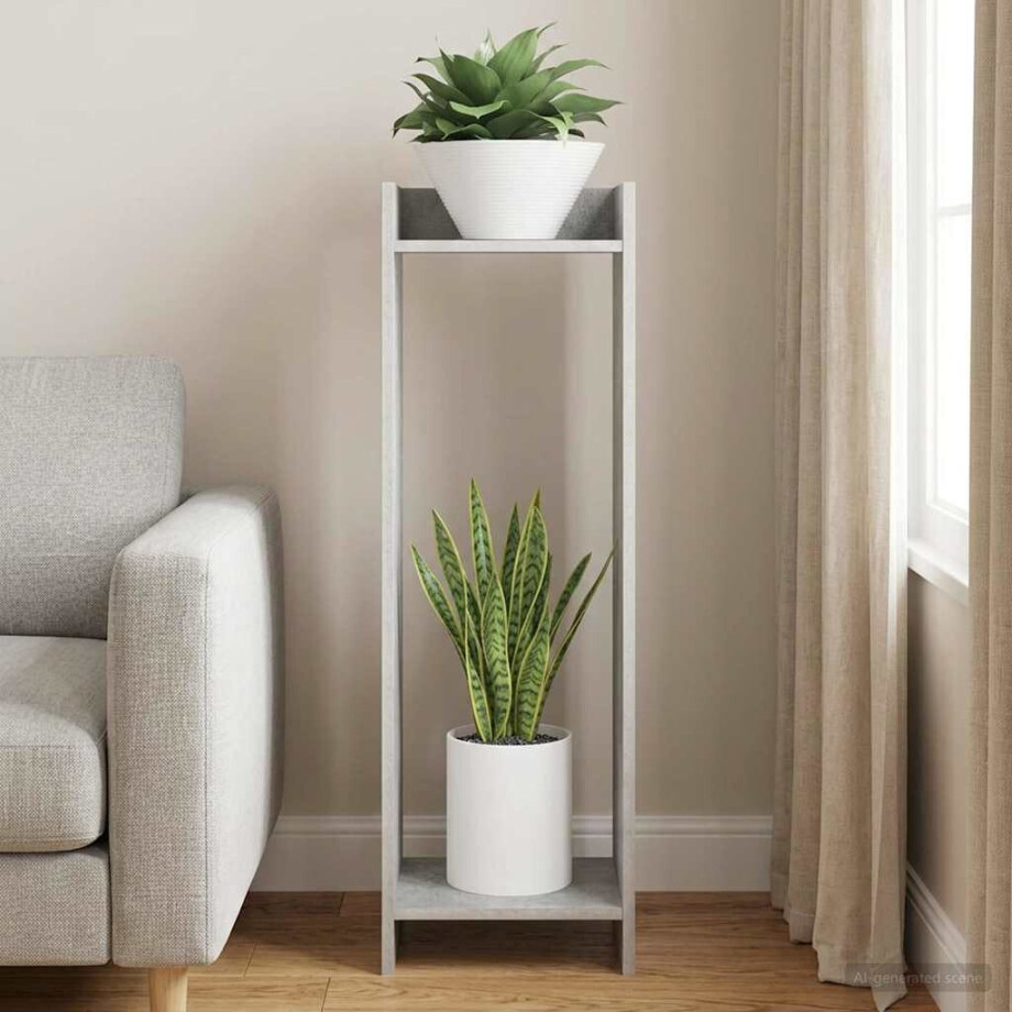 vidaXL Plantenstandaard met plank Beton Grijs 30 x 30 x 100 cm vidaXL Plantenstandaard met plank Beton Grijs 30 x 30 x 100 cm afbeelding 1