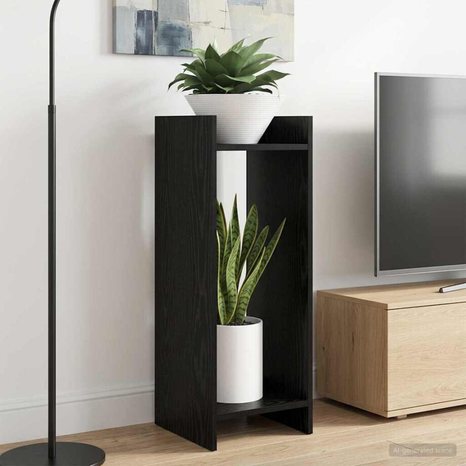 vidaXL Plantenstandaard Zwarte Eik 30 x 30 x 80 cm Geconstrueerd hout afbeelding 1