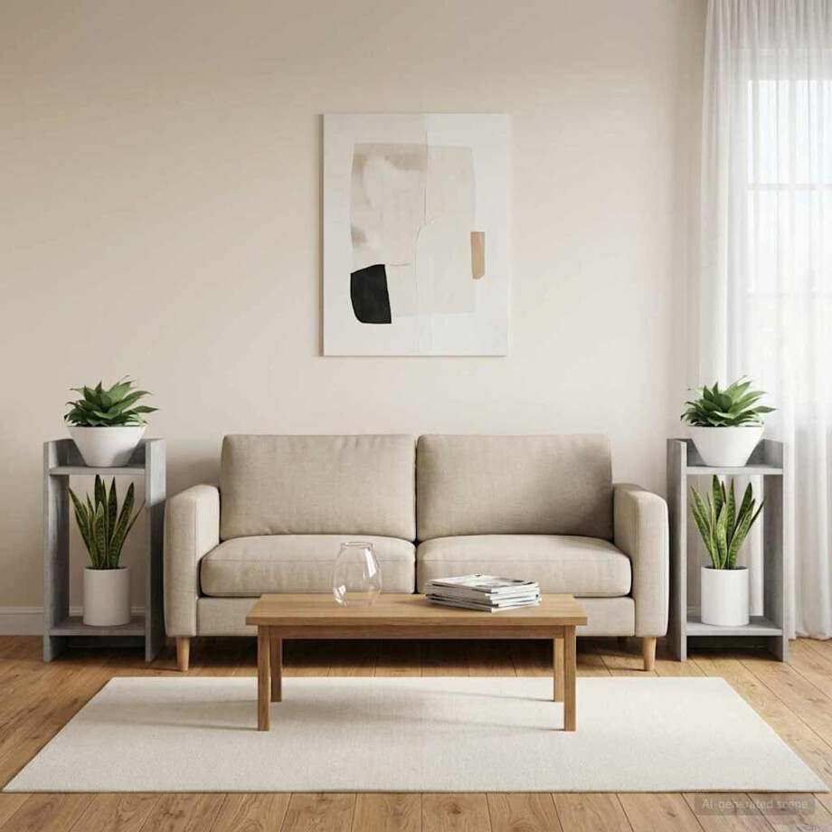 vidaXL Plantenstandaard met plank 2 pcs Beton Grijs 30 x 30 x 60 cm vidaXL Plantenstandaard met plank 2 pcs Beton Grijs 30 x 30 x 60 cm afbeelding 1
