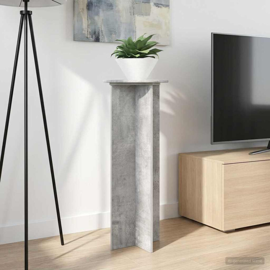 vidaXL Plantenstandaard 2 pcs Betongrijs Ø40 x 100 cm Bewerkt hout afbeelding 1