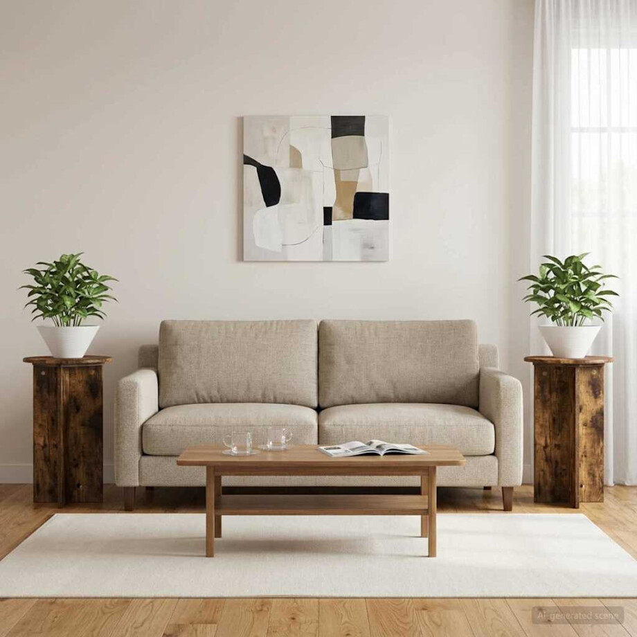 vidaXL Plantenstandaard 2 pcs Gerookt eiken Ø40 x 60 cm Bewerkt hout vidaXL Plantenstandaard 2 pcs Gerookt eiken Ø40 x 60 cm Bewerkt hout afbeelding 1
