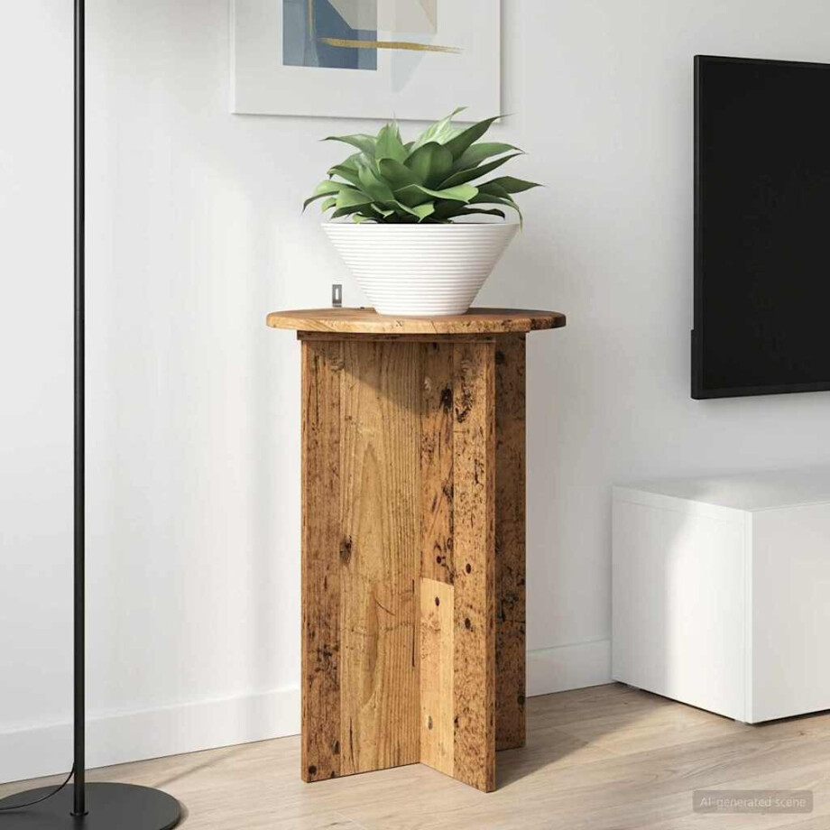 vidaXL Plantenstandaard 2 pcs Oud hout Ø40 x 60 cm Bewerkt hout afbeelding 1