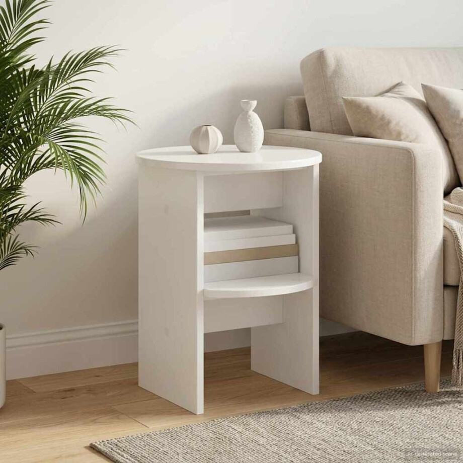 vidaXL Bijzetkast Hoogglans Wit Ø40 x 50 cm Geconstrueerd hout afbeelding 1