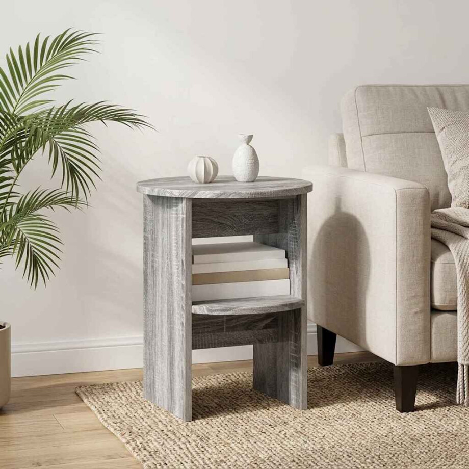 vidaXL Bijzetkast Grijze Sonoma Ø40 x 50 cm Geconstrueerd hout afbeelding 1