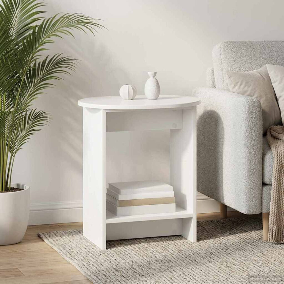 vidaXL Bijzettafel Hoogglans Wit 50 x 39,5 x 55 cm Bewerkt hout afbeelding 1