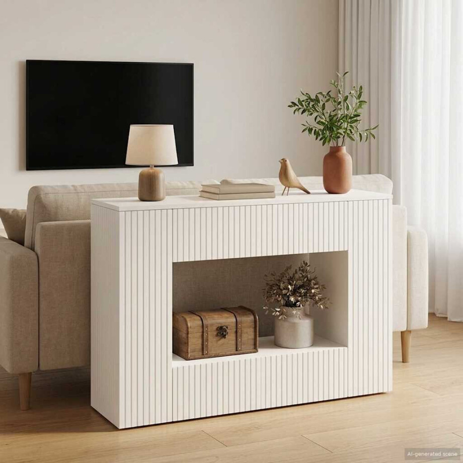 vidaXL Wandtafel Gestreept Wit 101 x 29 x 74 cm Geconstrueerd hout afbeelding 1