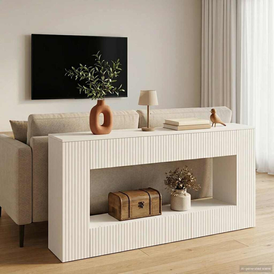 vidaXL Wandtafel Gestreept Wit 155 x 29 x 74 cm Geconstrueerd hout vidaXL Wandtafel Gestreept Wit 155 x 29 x 74 cm Geconstrueerd hout afbeelding 1