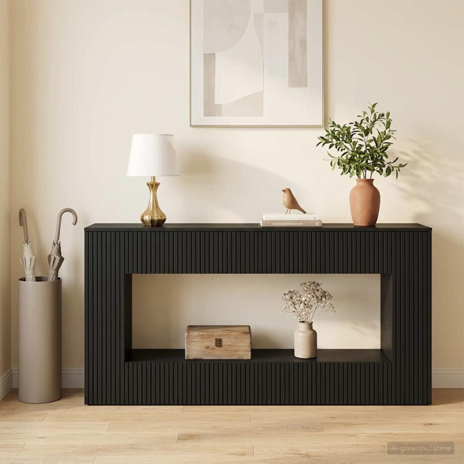 vidaXL Wandtafel Gestreept Zwart 155 x 29 x 74 cm Geconstrueerd hout afbeelding 1