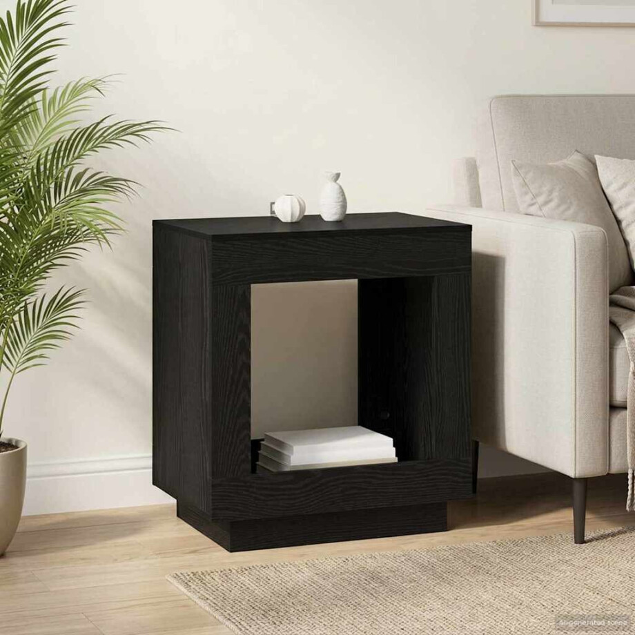 vidaXL Bijzettafel Zwart eiken 60 x 40 x 65 cm Bewerkt hout afbeelding 1