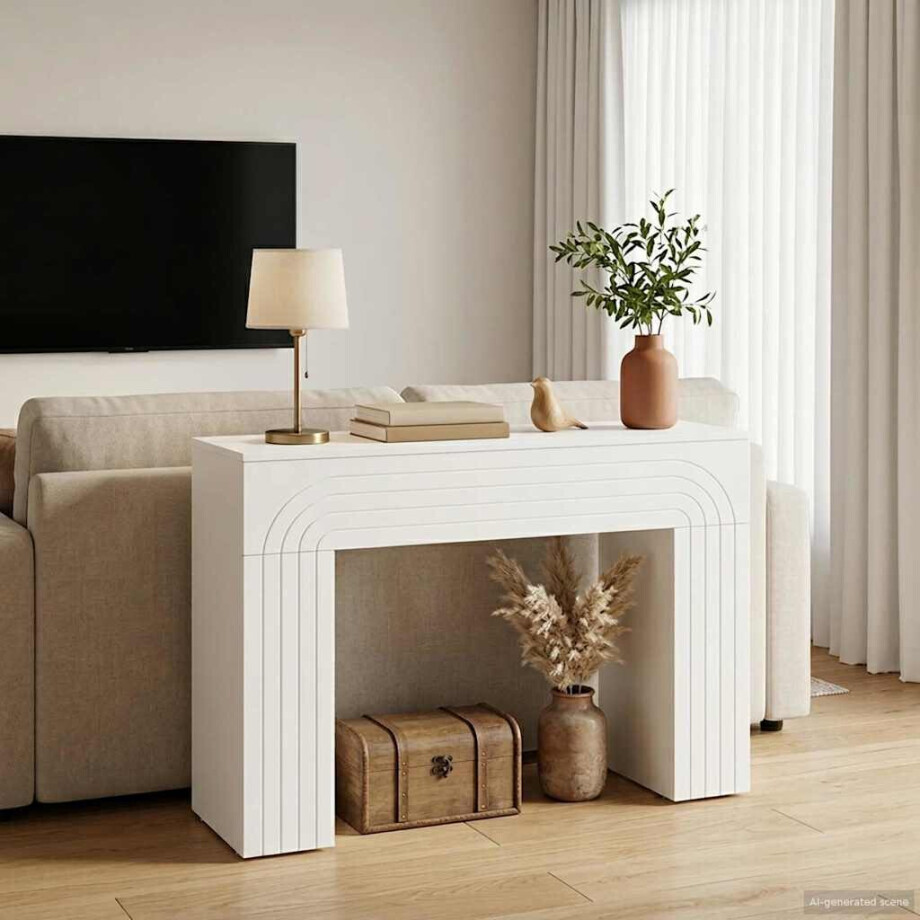 vidaXL Salontafel Wit 102 x 35 x 75 cm Bewerkt hout vidaXL Salontafel Wit 102 x 35 x 75 cm Bewerkt hout afbeelding 1
