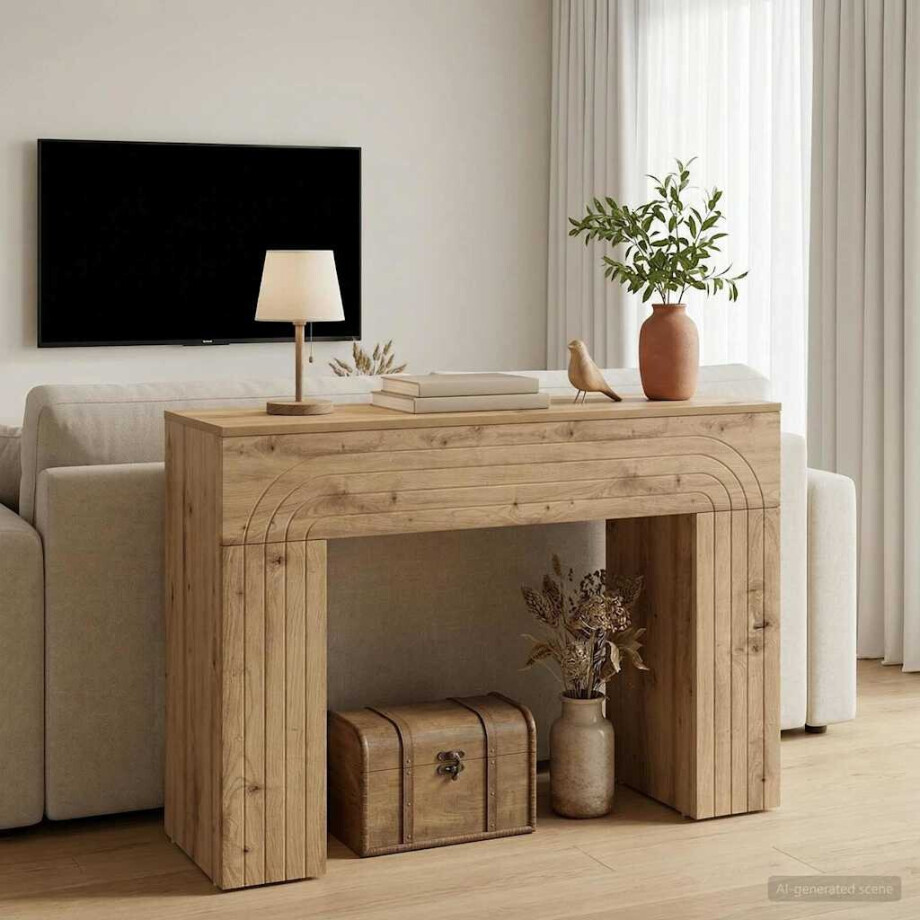 vidaXL Salontafel Artisanaal eiken 102 x 35 x 75 cm Bewerkt hout vidaXL Salontafel Artisanaal eiken 102 x 35 x 75 cm Bewerkt hout afbeelding 1
