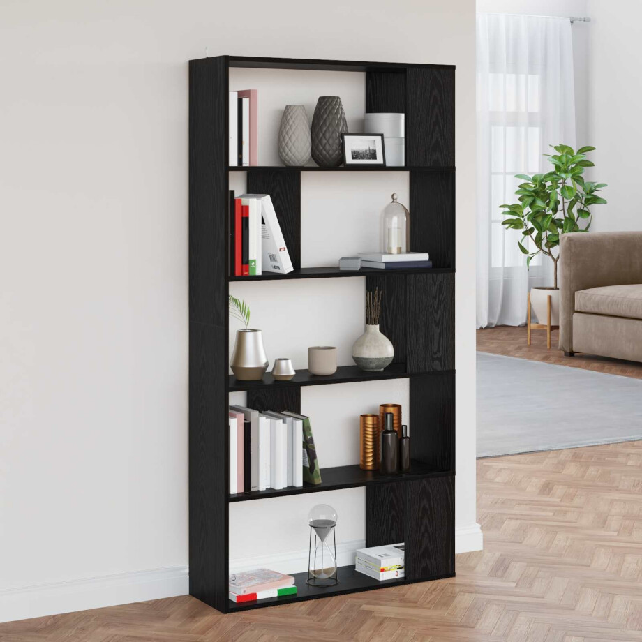 vidaXL Boekenkast Zwart Eiken 80 x 24 x 159 cm Bewerkt hout afbeelding 1