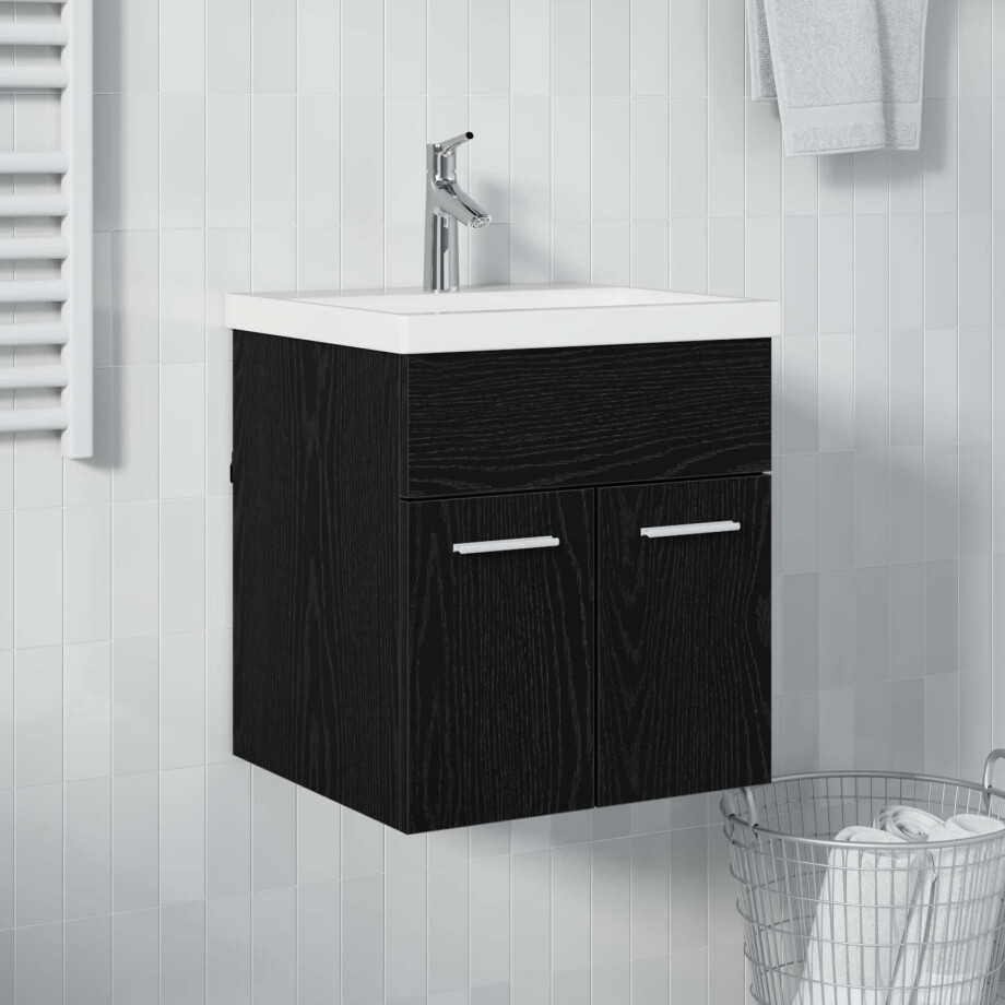 vidaXL Wastafelkast Zwart Eiken 41 x 38,5 x 46 cm Bewerkt hout afbeelding 1