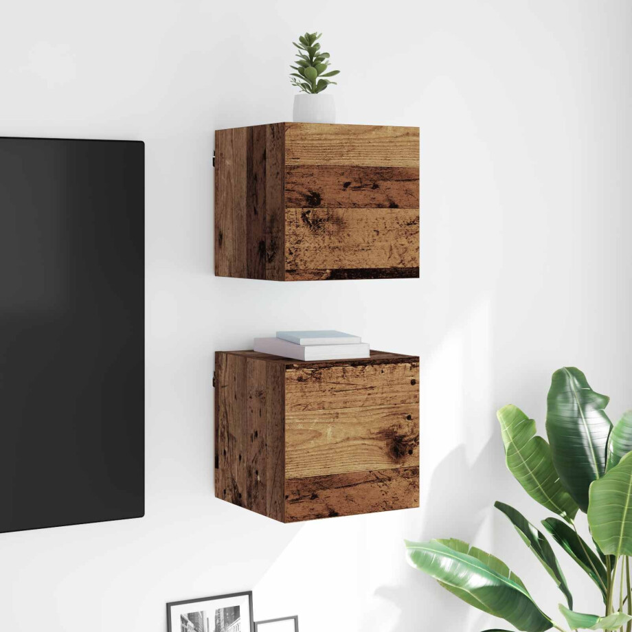 vidaXL Wandgemonteerde TV-kast Oud hout 30,5 x 30 x 30 cm Bewerkt hout afbeelding 1