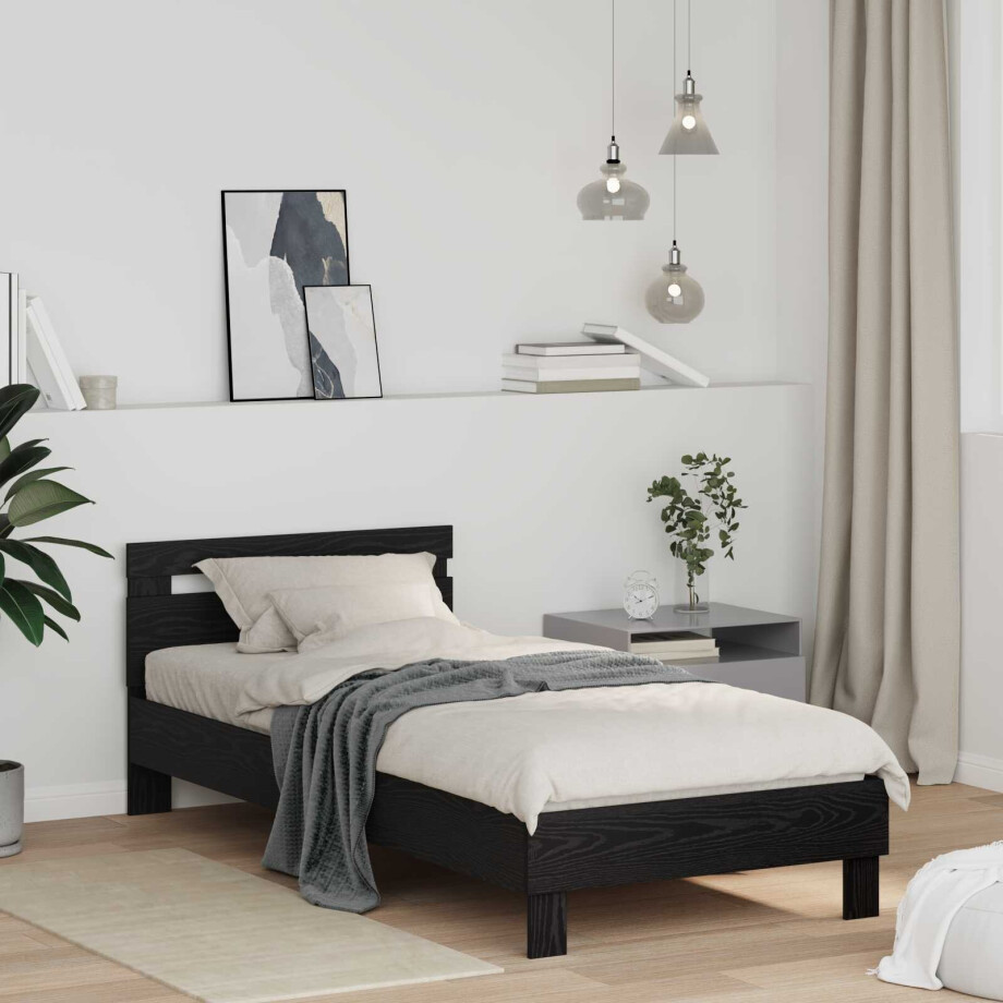 vidaXL Bedframe met hoofdeinde Zwart Eiken 98.5 x 200 cm Bewerkt hout afbeelding 1