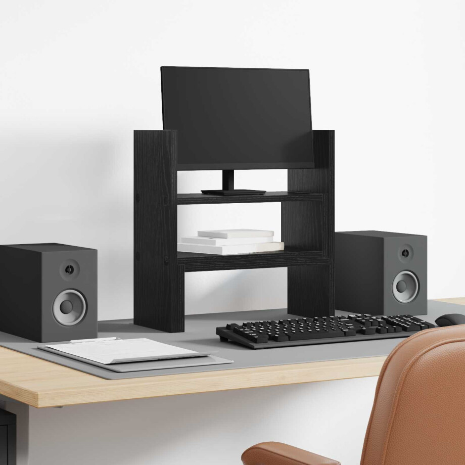 vidaXL Monitor Bureau Stand Zwart Eiken 40 x 17 x 41 cm Bewerkt hout afbeelding 1